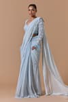 Nitika Gujral Blue Georgette, Net, Shantoon, Satin Sequins, Work Pre-draped Saree With Blouse Online at Aza Fashions Nitika Gujral_Blue Georgette, Net, Shantoon, Satin Sequins, Work Pre-draped Saree With Blouse _Online_at_Aza_Fashions