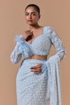 Buy Nitika Gujral Blue Georgette, Net, Shantoon, Satin Sequins, Work Pre-draped Saree With Blouse Online at Aza Fashions Buy_Nitika Gujral_Blue Georgette, Net, Shantoon, Satin Sequins, Work Pre-draped Saree With Blouse _Online_at_Aza_Fashions