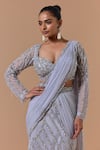 Buy Nitika Gujral Gray Net, Satin Beads, Crystals, Grey Pre-draped Saree With Embroidered Blouse Online at Aza Fashions Buy_Nitika Gujral_Gray Net, Satin Beads, Crystals, Grey Pre-draped Saree With Embroidered Blouse _Online_at_Aza_Fashions
