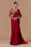 Buy Nitika Gujral Red Satin, Net Beads, Sequins, Crystals, Pre-draped Saree With Blouse at Aza Fashions Buy_Nitika Gujral_Red Satin, Net Beads, Sequins, Crystals, Pre-draped Saree With Blouse _at_Aza_Fashions