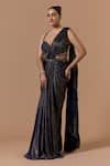 Nitika Gujral Navy Shantoon, Organza, Satin Blue Pre-draped Saree With Embroidered Blouse Online at Aza Fashions Nitika Gujral_Navy Shantoon, Organza, Satin Blue Pre-draped Saree With Embroidered Blouse _Online_at_Aza_Fashions