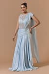 Buy Nitika Gujral Sky Blue Net, Satin, Shantoon Pearls, Crystals Work Saree Gown With Bustier Online at Aza Fashions Buy_Nitika Gujral_Sky Blue Net, Satin, Shantoon Pearls, Crystals Work Saree Gown With Bustier _Online_at_Aza_Fashions