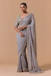 Nitika Gujral Gray Georgette, Tissue, Shantoon Beads, Scallop Border Saree With Blouse Online at Aza Fashions Nitika Gujral_Gray Georgette, Tissue, Shantoon Beads, Scallop Border Saree With Blouse _Online_at_Aza_Fashions