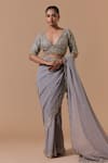 Buy Nitika Gujral Gray Georgette, Tissue, Shantoon Beads, Scallop Border Saree With Blouse Online at Aza Fashions Buy_Nitika Gujral_Gray Georgette, Tissue, Shantoon Beads, Scallop Border Saree With Blouse _Online_at_Aza_Fashions