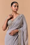 Shop Nitika Gujral Gray Georgette, Tissue, Shantoon Beads, Scallop Border Saree With Blouse Online at Aza Fashions Shop_Nitika Gujral_Gray Georgette, Tissue, Shantoon Beads, Scallop Border Saree With Blouse _Online_at_Aza_Fashions