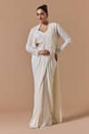 Buy Nitika Gujral Ivory Georgette, Satin Beads, Sequins, Pre-draped Saree Set With Jacket at Aza Fashions Buy_Nitika Gujral_Ivory Georgette, Satin Beads, Sequins, Pre-draped Saree Set With Jacket _at_Aza_Fashions