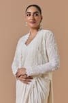 Buy Nitika Gujral Ivory Georgette, Satin Beads, Sequins, Pre-draped Saree Set With Jacket Online at Aza Fashions Buy_Nitika Gujral_Ivory Georgette, Satin Beads, Sequins, Pre-draped Saree Set With Jacket _Online_at_Aza_Fashions