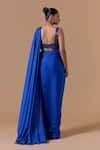 Shop Nitika Gujral Blue Satin, Organza, Shantoon Royal Pre-draped Saree With Embroidered Blouse at Aza Fashions Shop_Nitika Gujral_Blue Satin, Organza, Shantoon Royal Pre-draped Saree With Embroidered Blouse _at_Aza_Fashions