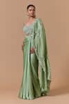Nitika Gujral Green Satin, Net, Shantoon Applique, Beads, Jade Pre-draped Saree With Blouse Online at Aza Fashions Nitika Gujral_Green Satin, Net, Shantoon Applique, Beads, Jade Pre-draped Saree With Blouse _Online_at_Aza_Fashions