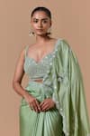 Shop Nitika Gujral Green Satin, Net, Shantoon Applique, Beads, Jade Pre-draped Saree With Blouse Online at Aza Fashions Shop_Nitika Gujral_Green Satin, Net, Shantoon Applique, Beads, Jade Pre-draped Saree With Blouse _Online_at_Aza_Fashions