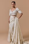 Nitika Gujral Cream Georgette, Lurex, Satin, Shantoon, Organza, Chiffon Saree With Blouse Online at Aza Fashions Nitika Gujral_Cream Georgette, Lurex, Satin, Shantoon, Organza, Chiffon Saree With Blouse _Online_at_Aza_Fashions