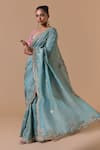 Nitika Gujral Aqua Tissue, Brocade, Shantoon Sequins, Scallop Border Saree With Blouse Online at Aza Fashions Nitika Gujral_Aqua Tissue, Brocade, Shantoon Sequins, Scallop Border Saree With Blouse _Online_at_Aza_Fashions
