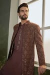 Shop Nitika Gujral Brown Silk, Cotton, Lycra Sequins, Resham Embroidered Sherwani Jacket Kurta Set Online at Aza Fashions Shop_Nitika Gujral_Brown Silk, Cotton, Lycra Sequins, Resham Embroidered Sherwani Jacket Kurta Set _Online_at_Aza_Fashions