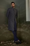 Shop Nitika Gujral Navy Silk, Cotton, Lycra Beads, Crystals, Raw Sherwani Kurta Trouser Set at Aza Fashions Shop_Nitika Gujral_Navy Silk, Cotton, Lycra Beads, Crystals, Raw Sherwani Kurta Trouser Set _at_Aza_Fashions