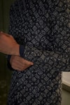 Shop Nitika Gujral Navy Silk, Cotton, Lycra Beads, Crystals, Raw Sherwani Kurta Trouser Set Online at Aza Fashions Shop_Nitika Gujral_Navy Silk, Cotton, Lycra Beads, Crystals, Raw Sherwani Kurta Trouser Set _Online_at_Aza_Fashions
