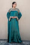 Buy_Wazir C_Blue Velvet Embroidery, Zari Round Neck Kaftan _at_Aza_Fashions