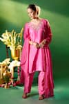 Buy Samyukta Singhania Pink Silk Embroidery, Metallic Thread, Sequins V-neck Hand Kurta Set Buy_Samyukta Singhania_Pink Silk Embroidery, Metallic Thread, Sequins V-neck Hand Kurta Set