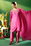 Shop Samyukta Singhania Pink Silk Embroidery, Metallic Thread, Sequins V-neck Hand Kurta Set Shop_Samyukta Singhania_Pink Silk Embroidery, Metallic Thread, Sequins V-neck Hand Kurta Set
