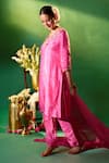 Shop Samyukta Singhania Pink Silk Embroidery, Metallic Thread, Sequins V-neck Hand Kurta Set Online Shop_Samyukta Singhania_Pink Silk Embroidery, Metallic Thread, Sequins V-neck Hand Kurta Set _Online