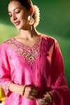 Samyukta Singhania Pink Silk Embroidery, Metallic Thread, Sequins V-neck Hand Kurta Set Samyukta Singhania_Pink Silk Embroidery, Metallic Thread, Sequins V-neck Hand Kurta Set