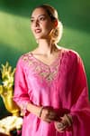 Samyukta Singhania Pink Silk Embroidery, Metallic Thread, Sequins V-neck Hand Kurta Set Samyukta Singhania_Pink Silk Embroidery, Metallic Thread, Sequins V-neck Hand Kurta Set