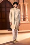 Arihant Rai Sinha_Beige Silk, Dupion Embroidery, Beads, Sequins Placed Layered Sherwani Set 