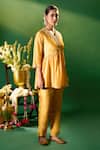 Buy Samyukta Singhania Mustard Silk Embroidery, Mirrors V-neck Hand Tunic And Pant Set Online at Aza Fashions Buy_Samyukta Singhania_Mustard Silk Embroidery, Mirrors V-neck Hand Tunic And Pant Set _Online_at_Aza_Fashions