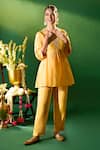 Buy Samyukta Singhania Mustard Silk Embroidery, Mirrors V-neck Hand Tunic And Pant Set Buy_Samyukta Singhania_Mustard Silk Embroidery, Mirrors V-neck Hand Tunic And Pant Set