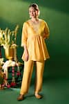 Shop Samyukta Singhania Mustard Silk Embroidery, Mirrors V-neck Hand Tunic And Pant Set Shop_Samyukta Singhania_Mustard Silk Embroidery, Mirrors V-neck Hand Tunic And Pant Set