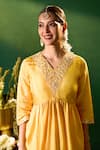 Samyukta Singhania Mustard Silk Embroidery, Mirrors V-neck Hand Tunic And Pant Set Online Samyukta Singhania_Mustard Silk Embroidery, Mirrors V-neck Hand Tunic And Pant Set _Online