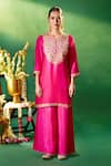Samyukta Singhania Fuchsia Silk, Shantoon, Chiffon Embroidery, Gota Patti, Yoke Kurta Sharara Set Samyukta Singhania_Fuchsia Silk, Shantoon, Chiffon Embroidery, Gota Patti, Yoke Kurta Sharara Set
