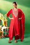 Buy Samyukta Singhania Red Silk, Shantoon, Chiffon Embroidery, Sequins Round Neck Kurta Set at Aza Fashions Buy_Samyukta Singhania_Red Silk, Shantoon, Chiffon Embroidery, Sequins Round Neck Kurta Set _at_Aza_Fashions
