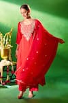 Samyukta Singhania Red Silk, Shantoon, Chiffon Embroidery, Sequins Round Neck Kurta Set Samyukta Singhania_Red Silk, Shantoon, Chiffon Embroidery, Sequins Round Neck Kurta Set