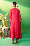 Shop Samyukta Singhania Red Chanderi, Shantoon Embroidery Round Neck, Split Yoke Anarkali Kurta Set at Aza Fashions Shop_Samyukta Singhania_Red Chanderi, Shantoon Embroidery Round Neck, Split Yoke Anarkali Kurta Set _at_Aza_Fashions