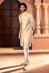 Arihant Rai Sinha_Beige Silk, Dupion Embroidery, Beads, Sequins Placed Layered Sherwani Set 