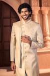 Arihant Rai Sinha_Beige Silk, Dupion Embroidery, Beads, Sequins Placed Layered Sherwani Set 