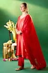 Shop Samyukta Singhania Red Chanderi Silk Embroidery, Stones, Tassels V-neck Hand Kurta Set Shop_Samyukta Singhania_Red Chanderi Silk Embroidery, Stones, Tassels V-neck Hand Kurta Set