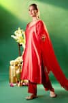 Samyukta Singhania Red Chanderi Silk Embroidery, Stones, Tassels V-neck Hand Kurta Set Online Samyukta Singhania_Red Chanderi Silk Embroidery, Stones, Tassels V-neck Hand Kurta Set _Online