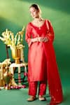 Buy Samyukta Singhania Red Chanderi Silk Embroidery, Stones, Tassels V-neck Hand Kurta Set Online Buy_Samyukta Singhania_Red Chanderi Silk Embroidery, Stones, Tassels V-neck Hand Kurta Set _Online