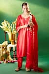 Samyukta Singhania Red Chanderi Silk Embroidery, Stones, Tassels V-neck Hand Kurta Set Samyukta Singhania_Red Chanderi Silk Embroidery, Stones, Tassels V-neck Hand Kurta Set