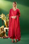Buy Samyukta Singhania Red Chanderi Embroidery, Stones V-neck Hand Anarkali Set at Aza Fashions Buy_Samyukta Singhania_Red Chanderi Embroidery, Stones V-neck Hand Anarkali Set _at_Aza_Fashions