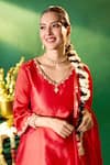 Samyukta Singhania Red Chanderi Silk Embroidery, Stones, Tassels V-neck Hand Kurta Set Samyukta Singhania_Red Chanderi Silk Embroidery, Stones, Tassels V-neck Hand Kurta Set