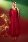 Samyukta Singhania Red Chanderi Embroidery, Stones V-neck Hand Anarkali Set at Aza Fashions Samyukta Singhania_Red Chanderi Embroidery, Stones V-neck Hand Anarkali Set _at_Aza_Fashions