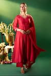 Shop Samyukta Singhania Red Chanderi Embroidery, Stones V-neck Hand Anarkali Set Online Shop_Samyukta Singhania_Red Chanderi Embroidery, Stones V-neck Hand Anarkali Set _Online