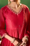 Samyukta Singhania Red Chanderi Embroidery, Stones V-neck Hand Anarkali Set Samyukta Singhania_Red Chanderi Embroidery, Stones V-neck Hand Anarkali Set