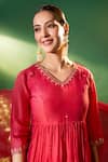 Samyukta Singhania Red Chanderi Embroidery, Stones V-neck Hand Anarkali Set Samyukta Singhania_Red Chanderi Embroidery, Stones V-neck Hand Anarkali Set