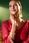 Samyukta Singhania Red Chanderi Embroidery, Stones V-neck Hand Anarkali Set Samyukta Singhania_Red Chanderi Embroidery, Stones V-neck Hand Anarkali Set