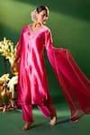 Shop Samyukta Singhania Pink Silk Embroidery, Sequins Split V-neck Hand Kora Kurta Set Shop_Samyukta Singhania_Pink Silk Embroidery, Sequins Split V-neck Hand Kora Kurta Set