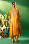 Samyukta Singhania Mustard Silk, Shantoon, Chiffon Embroidery, Beads, Sequins Round Yoke Kurta Set Samyukta Singhania_Mustard Silk, Shantoon, Chiffon Embroidery, Beads, Sequins Round Yoke Kurta Set
