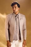 Arihant Rai Sinha_Gray Silk Embroidery, Sequins Floral And Bandhgala Set 